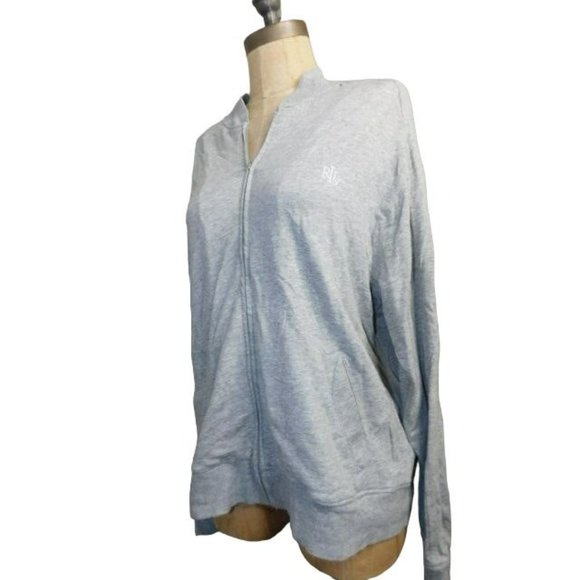 Ralph Lauren Size L Large Zip Front Long Sleeve Heather Knit Jacket Top - Picture 2 of 2
